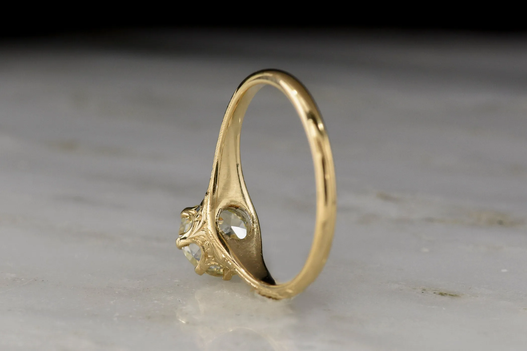Antique Early 1900s Post-Victorian Six-Prong Solitaire Engagement Ring with Ornate Engraving