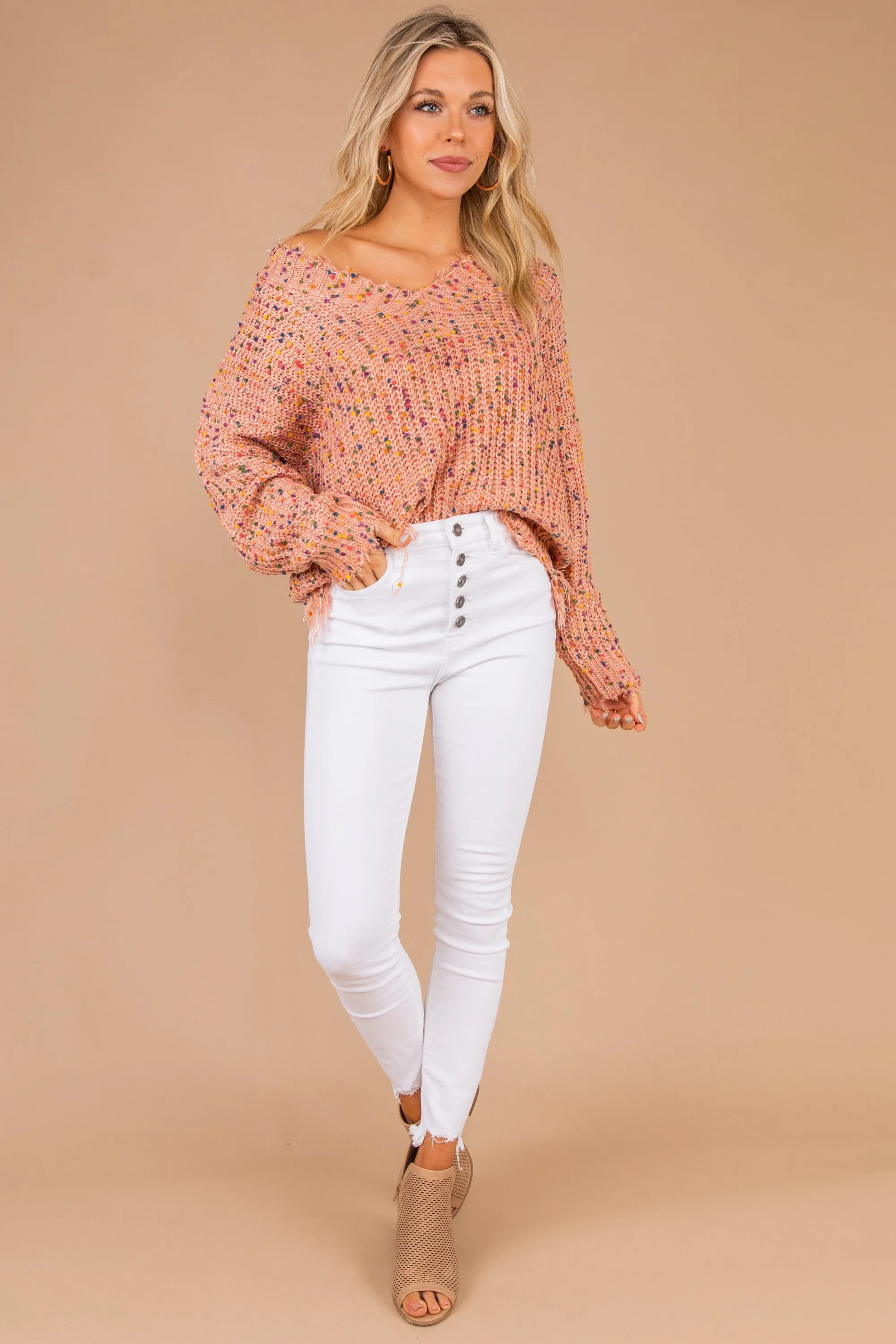 As You Requested Mauve Pink Confetti Sweater