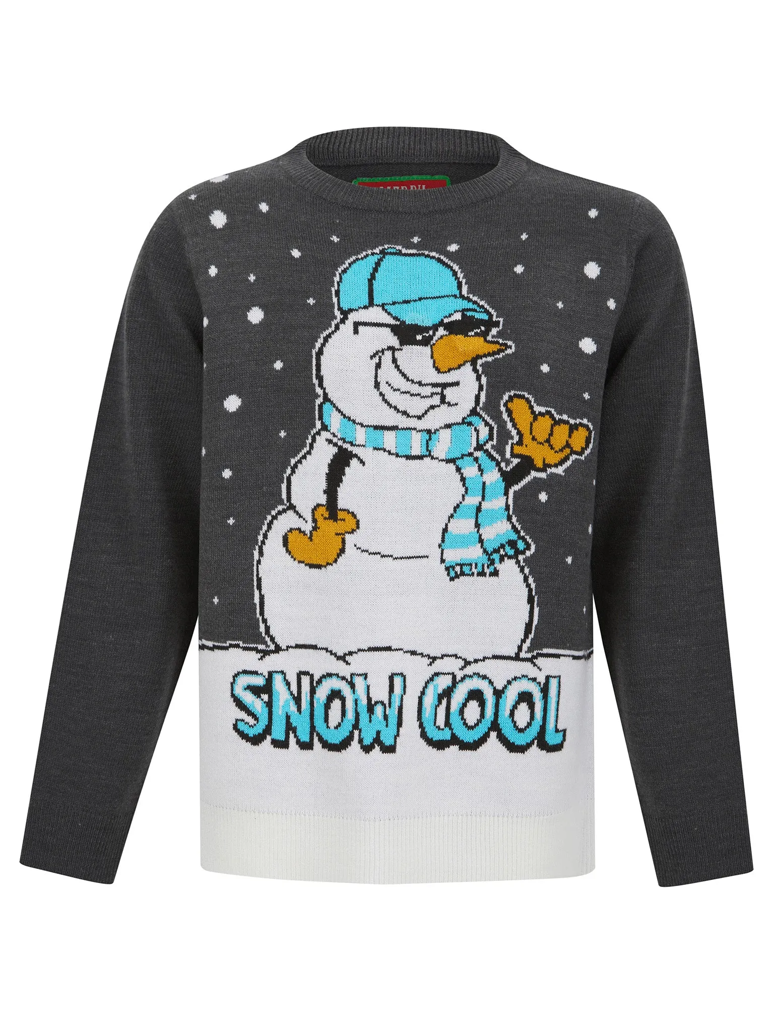 Boy's Snow Cool LED Light Up Novelty Knitted Christmas Jumper in Dark Grey Marl - Merry Christmas Kids (4-12yrs)