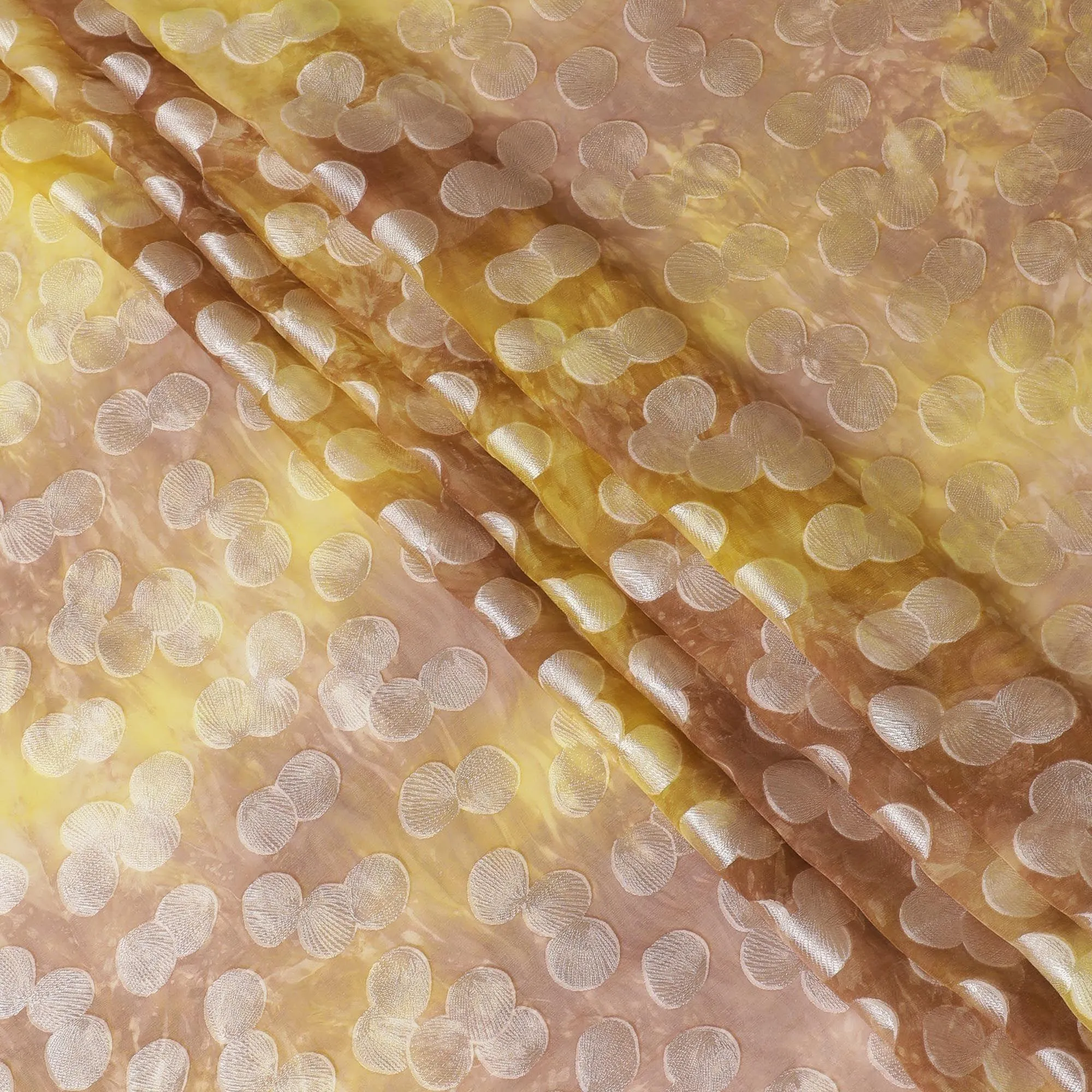 Brown premium pure silk chiffon fabric with multicolor print having silver viscose in dot design-D13114