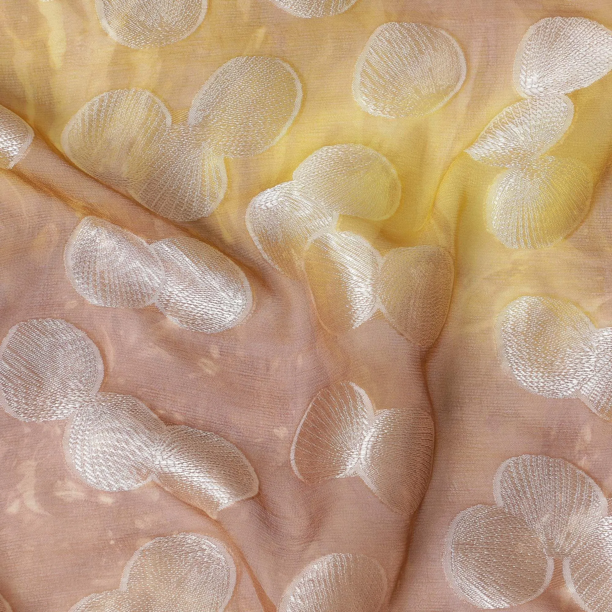 Brown premium pure silk chiffon fabric with multicolor print having silver viscose in dot design-D13114