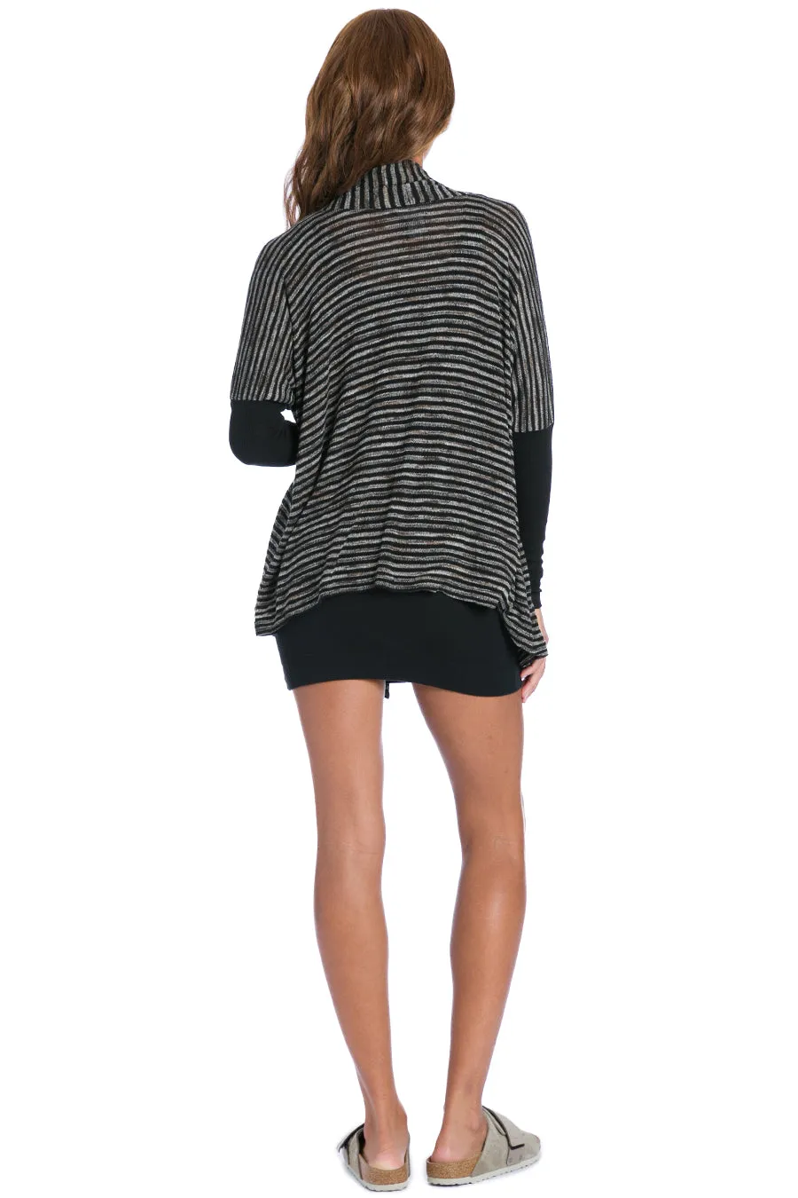 Chocolate Stripe Boxy Scarf Sweater Cardigan