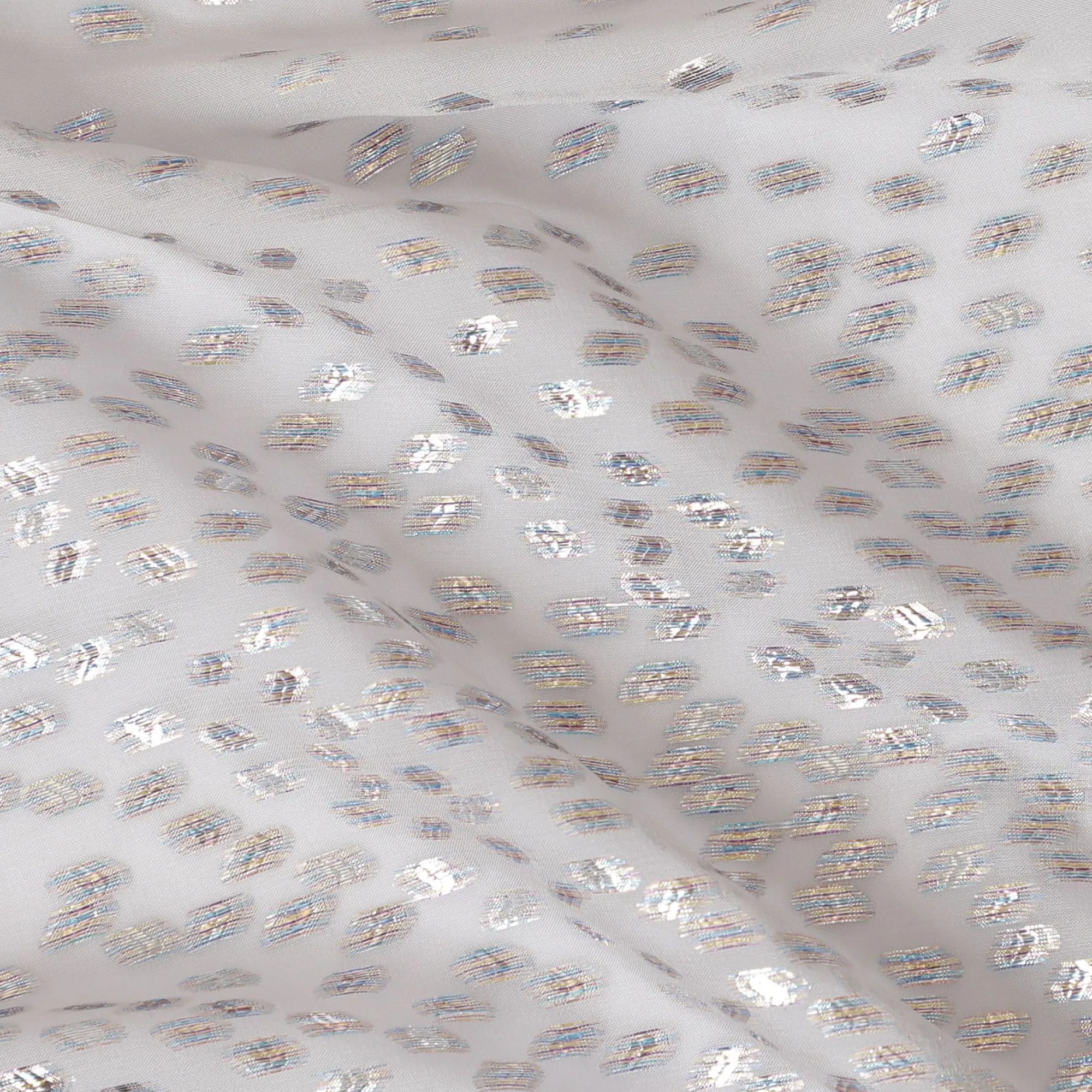 Cloud grey Premium pure silk chiffon fabric with multicolor metallic lurex in fancy design-D13144