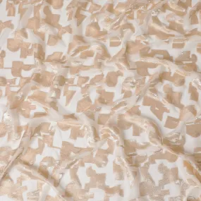 Cream Premium pure silk chiffon fabric with gold metallic lurex in abstract design-D17231