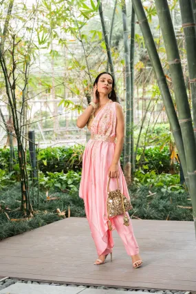 Designer Rashika's Rent Pink Saanjh Drape Saree Set