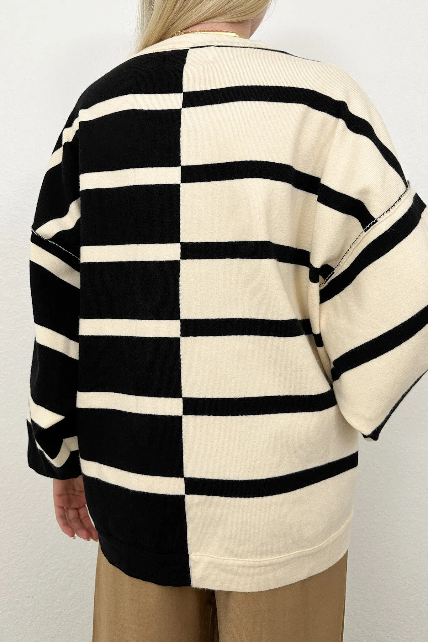 Gracie Asymmetric Black Striped Sweater Top