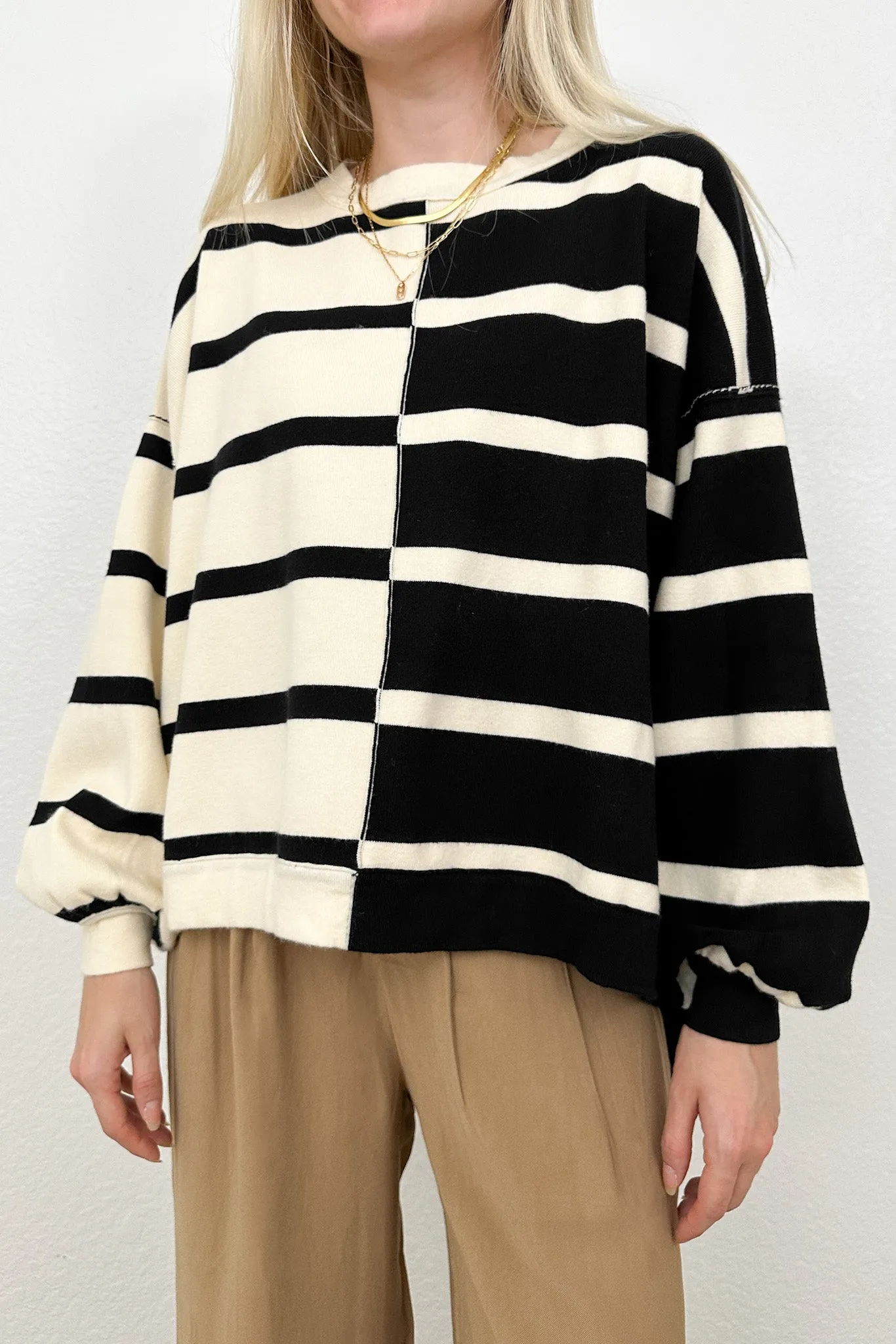 Gracie Asymmetric Black Striped Sweater Top