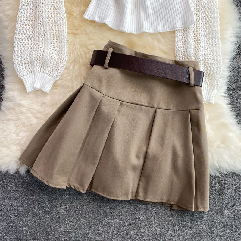 Hollow Knitted Sweater & Camisole & Skirt Three-piece Suit