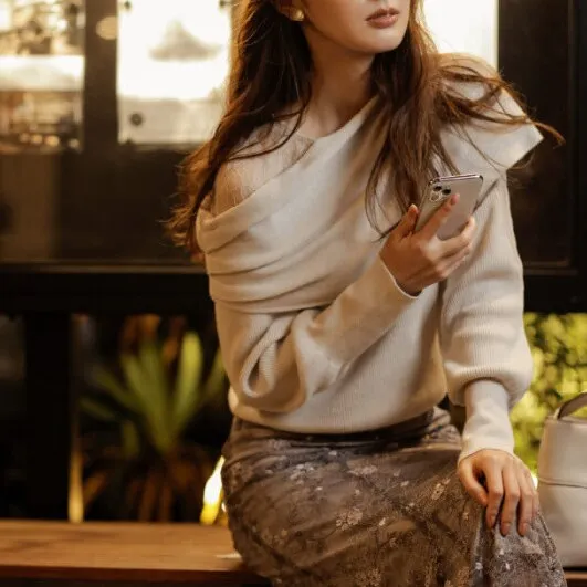 Joskaa Christmas Gift Kuzuwata 2024 Autumn Winter New Women Jumpers Sexy Off Shoulder Lace Patchwork Long Sleeve Sweaters Sweet Knitted Pullover