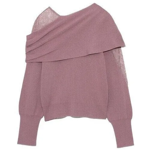 Joskaa Christmas Gift Kuzuwata 2024 Autumn Winter New Women Jumpers Sexy Off Shoulder Lace Patchwork Long Sleeve Sweaters Sweet Knitted Pullover