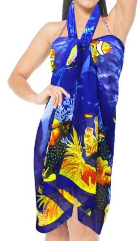 LA LEELA Women's Beach Cover Up Bikini Sarong Swimsuit Wrap 72"x42" Blue_S860