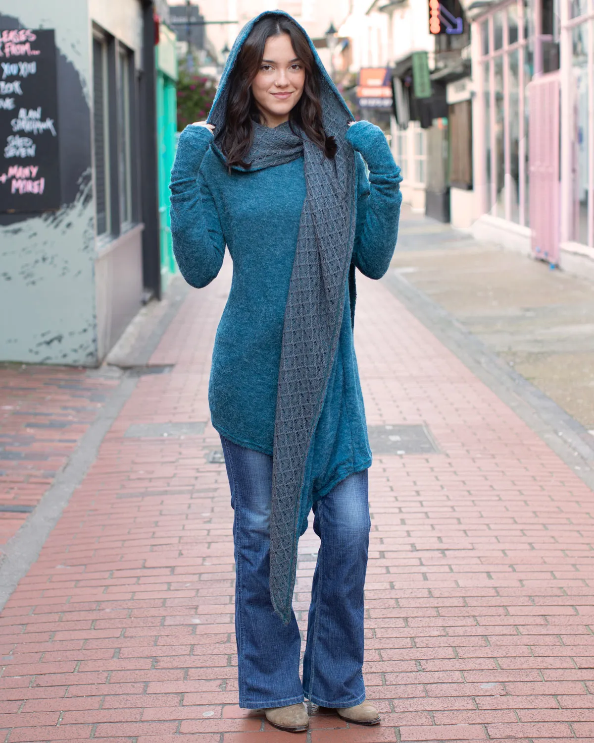 Lace Scarf Cardigan Blue/Grey