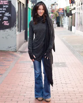 Lace Scarf Cardigan Charcoal/Black