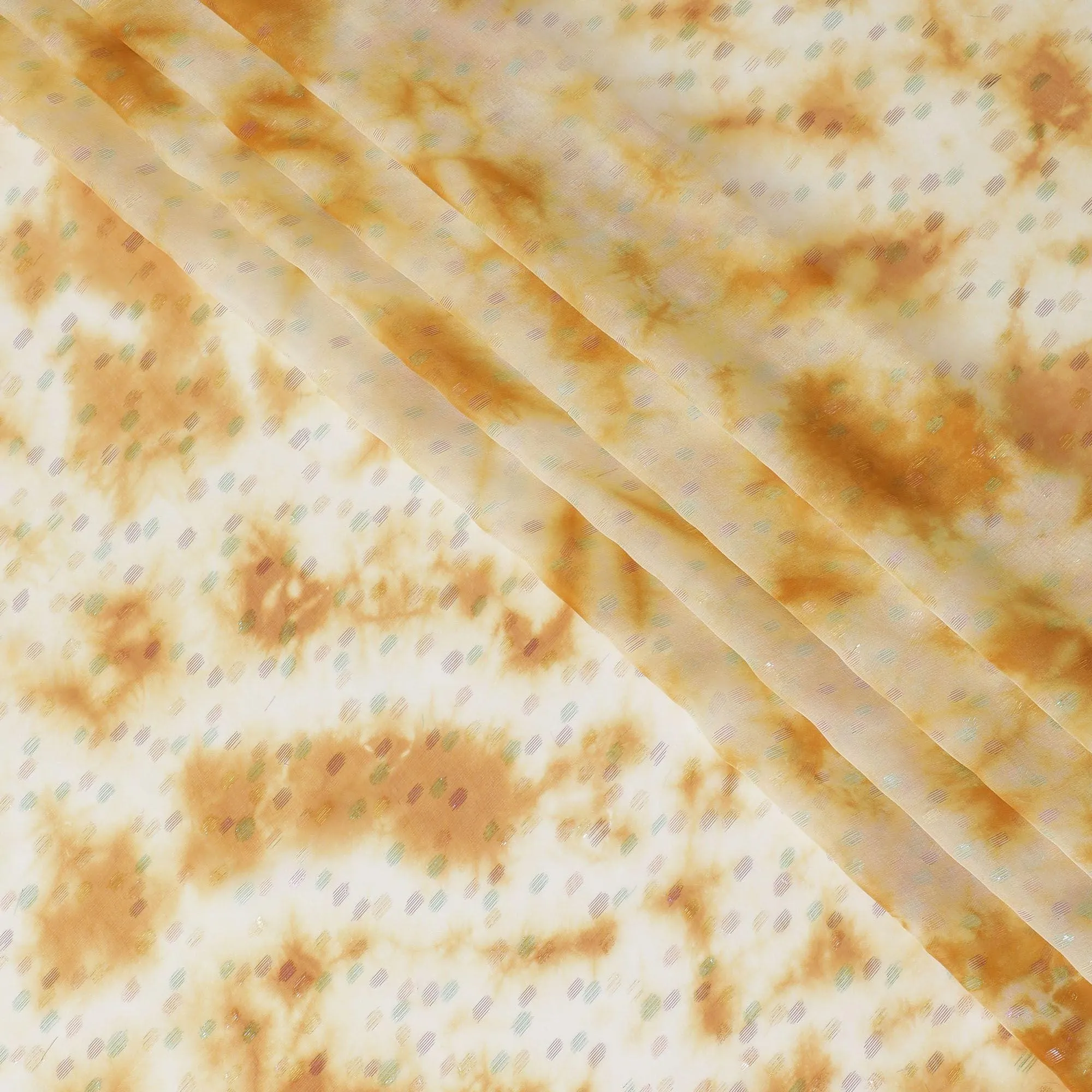 Light beige premium pure silk chiffon fabric with multicolor metallic lurex in dot design-D10422