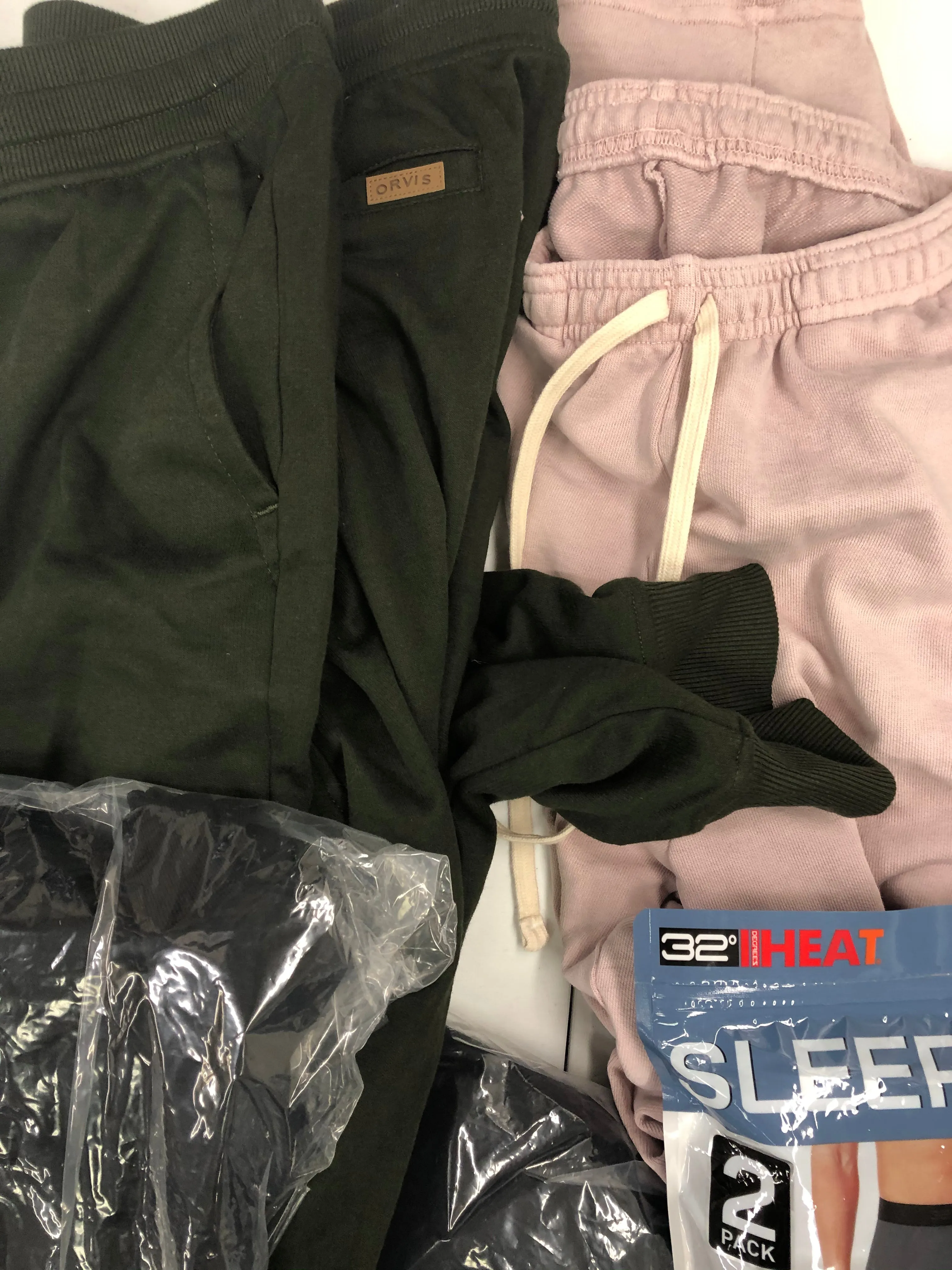 Men's Clothing Pants, Joggers and more Wholesale Lot, EDDIE BAUER, ORVIS, BAR III, AMERICAN APPAREL, STEVE MADDEN, and more, 13 items, Shelf Pulls, MSRP $692