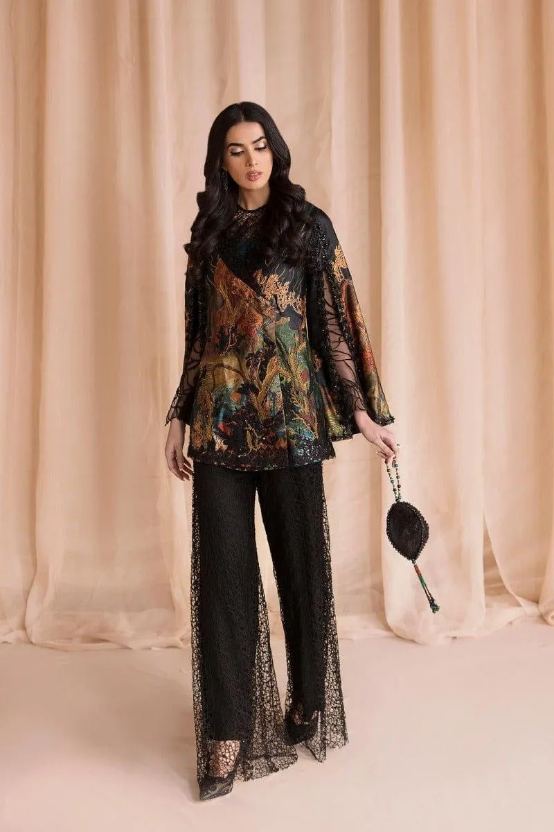Nilofer Shahid - Midnight pearl - Black Cape - Embroidered - 3 Piece