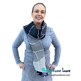 Patchwork grey 100% cashmere upcycled needle-felted sweater scarf -1789