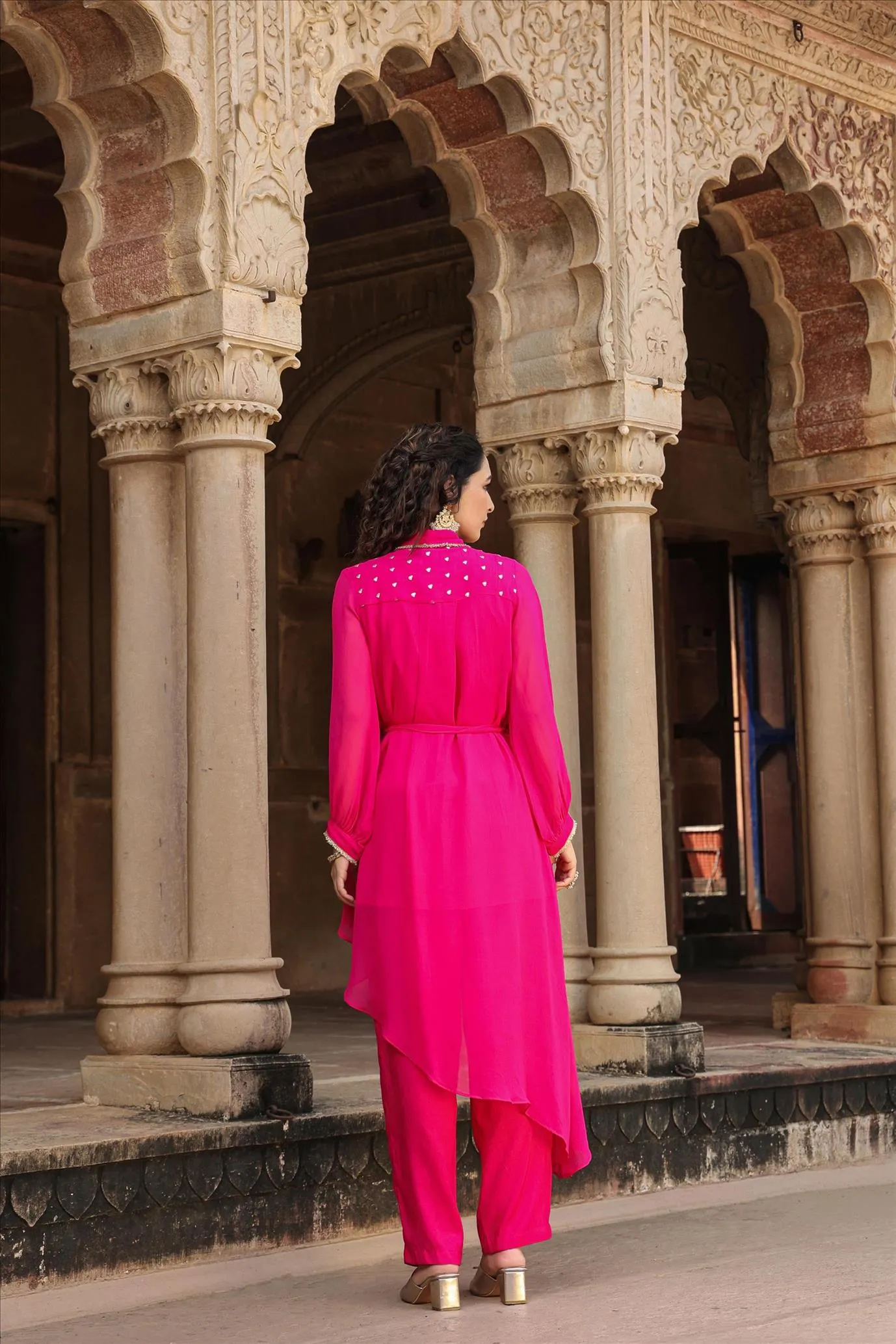 Pink Georgette Asymmetrical Co-Ord Set