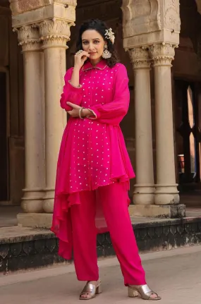 Pink Georgette Asymmetrical Co-Ord Set