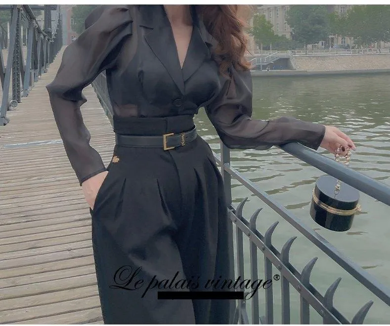 Retro black see through puff princess long sleeve top- Ria
