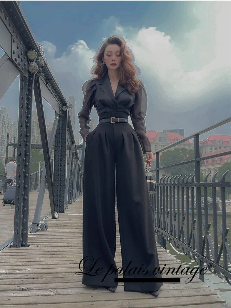 Retro black see through puff princess long sleeve top- Ria