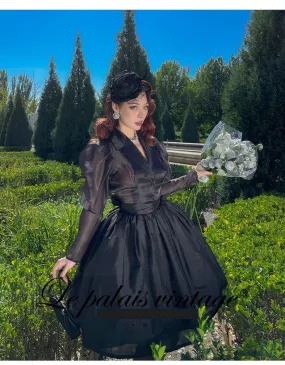 Retro black see through puff princess long sleeve top- Ria
