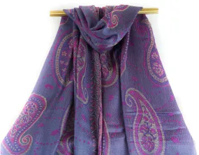Royal Plum Paisley Pashmina Scarf Bohemian Shawl