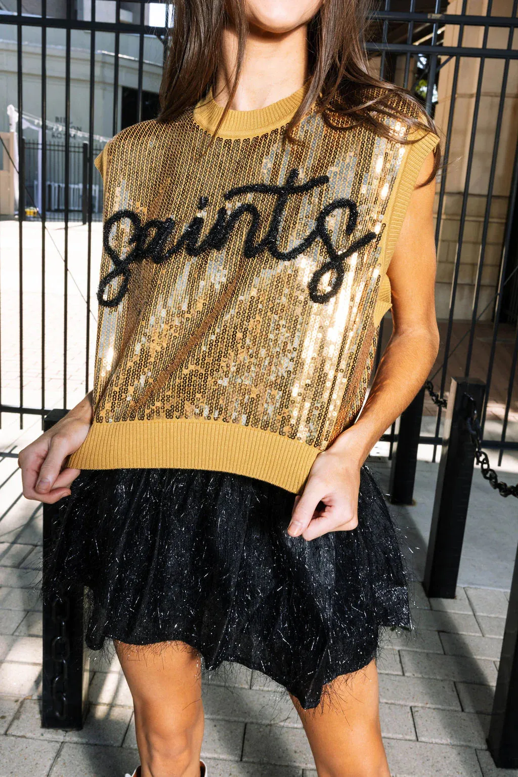 Saints Full Sequin Sweater Vest- Women's