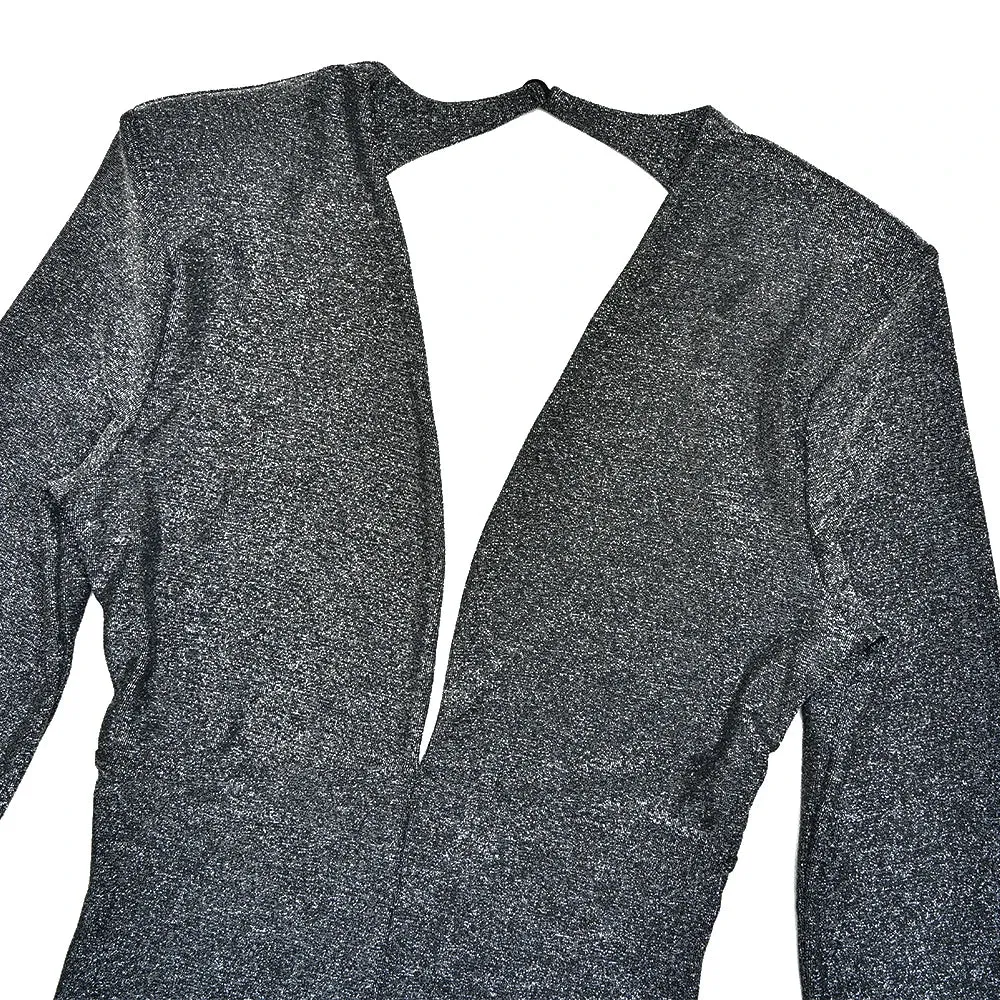 Sparkly Evening Jumpsuit Plunging Neckline Pantsuits