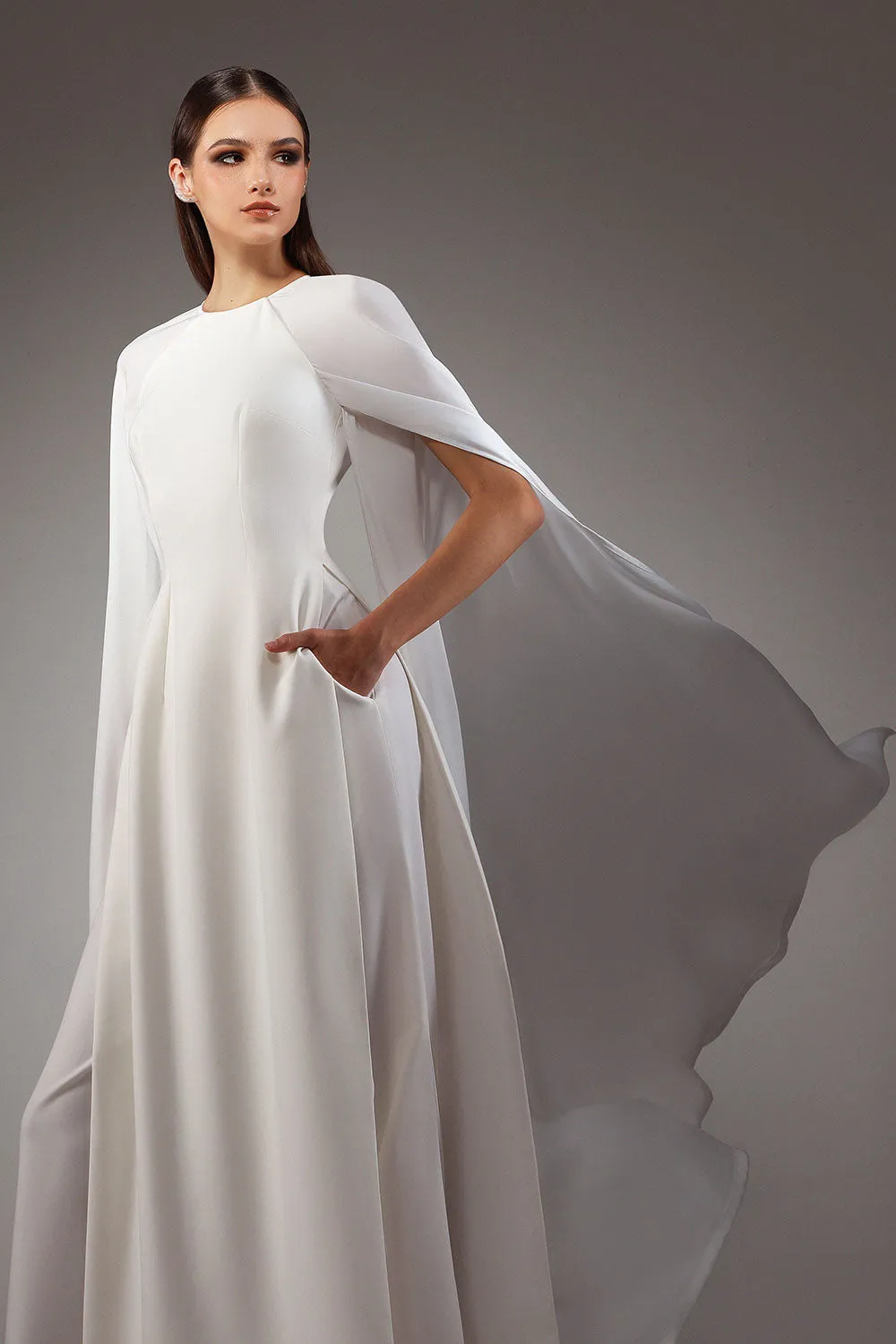 The Taj A-line Cape Sleeved Silk Wool Floor Length Ao Dai