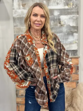 Vintage Plaid   Floral Colorblock Button Up Top