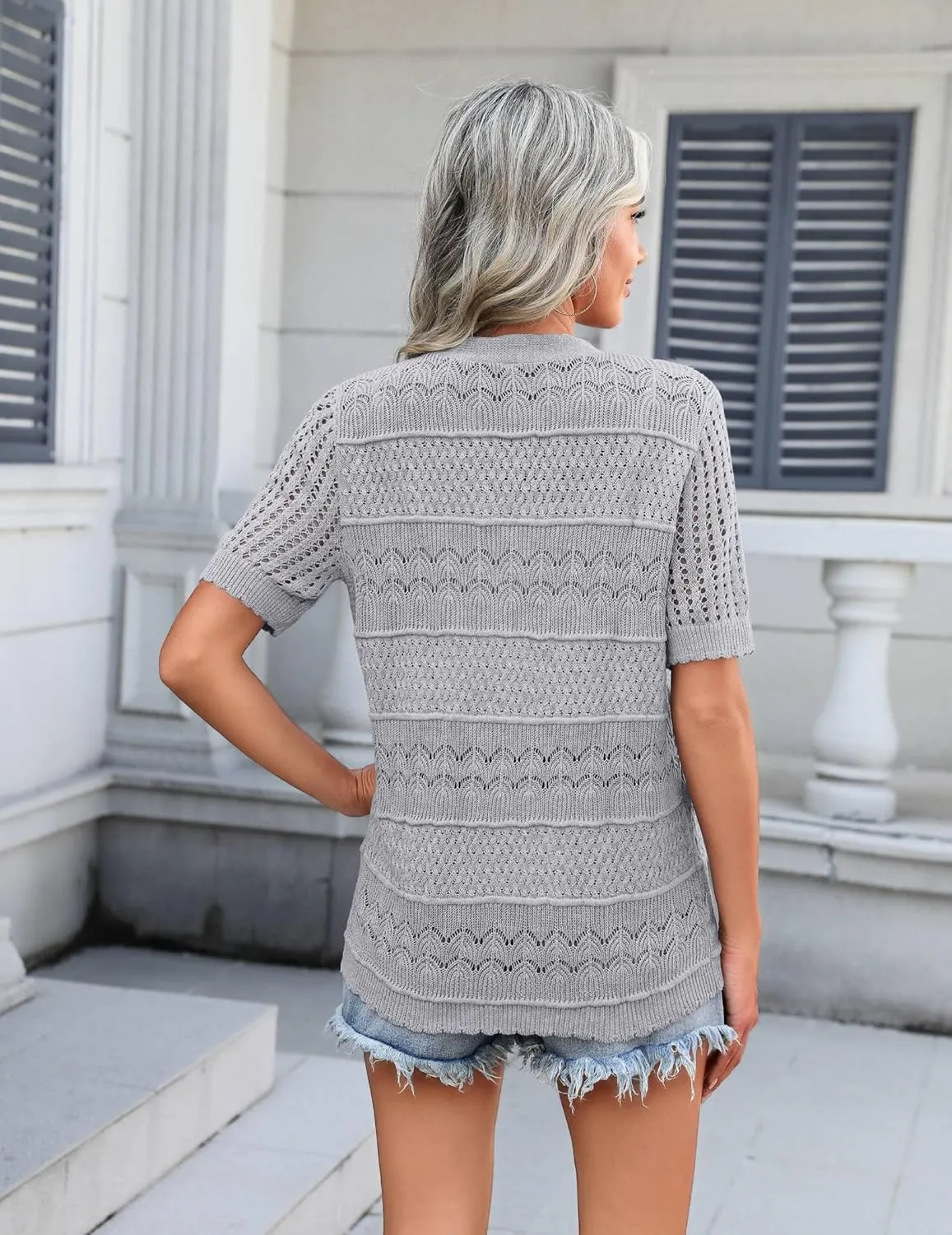 Zeagoo Short Sleeve Crochet Cardigan Button up Bolero Shrug Sweater