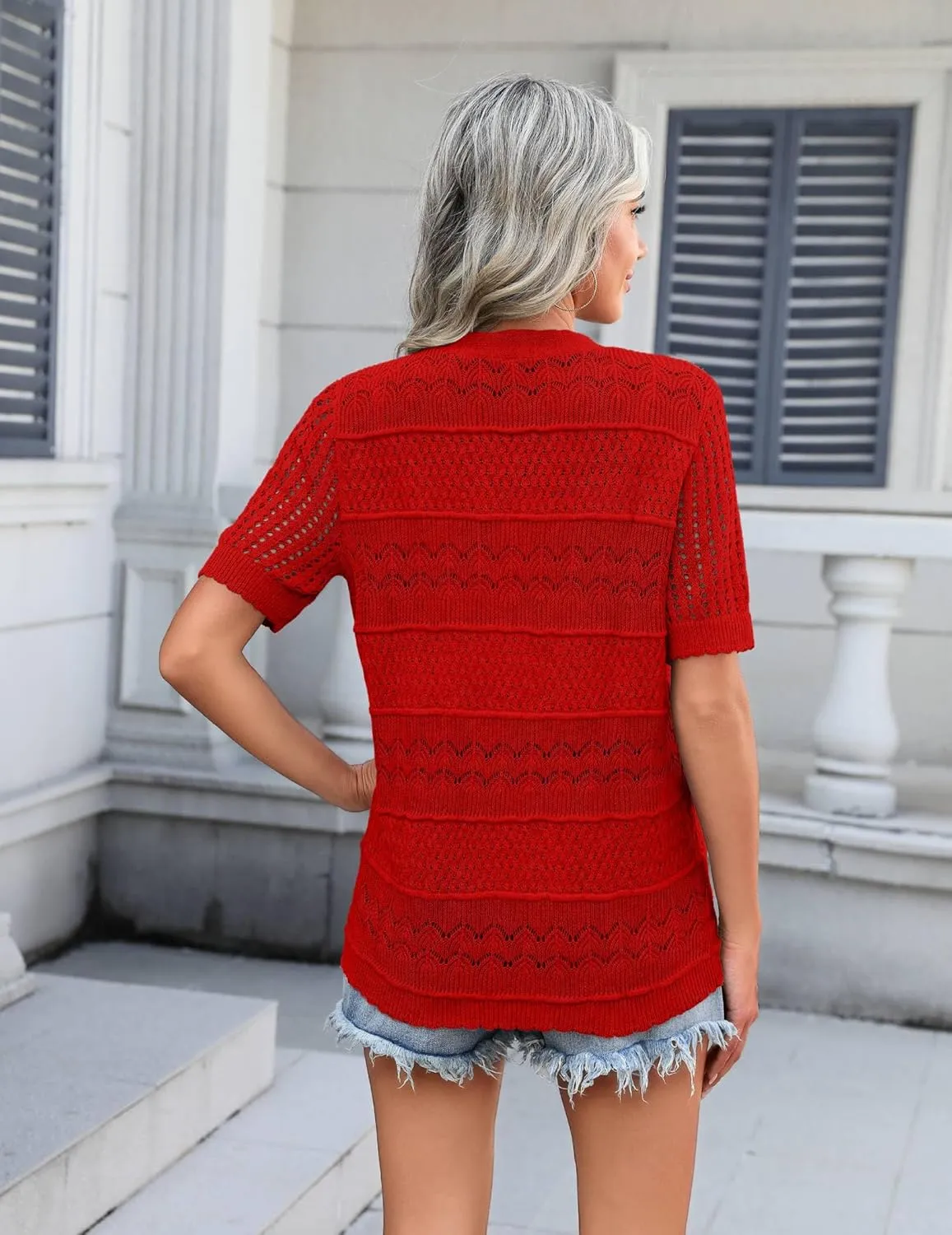 Zeagoo Short Sleeve Crochet Cardigan Button up Bolero Shrug Sweater