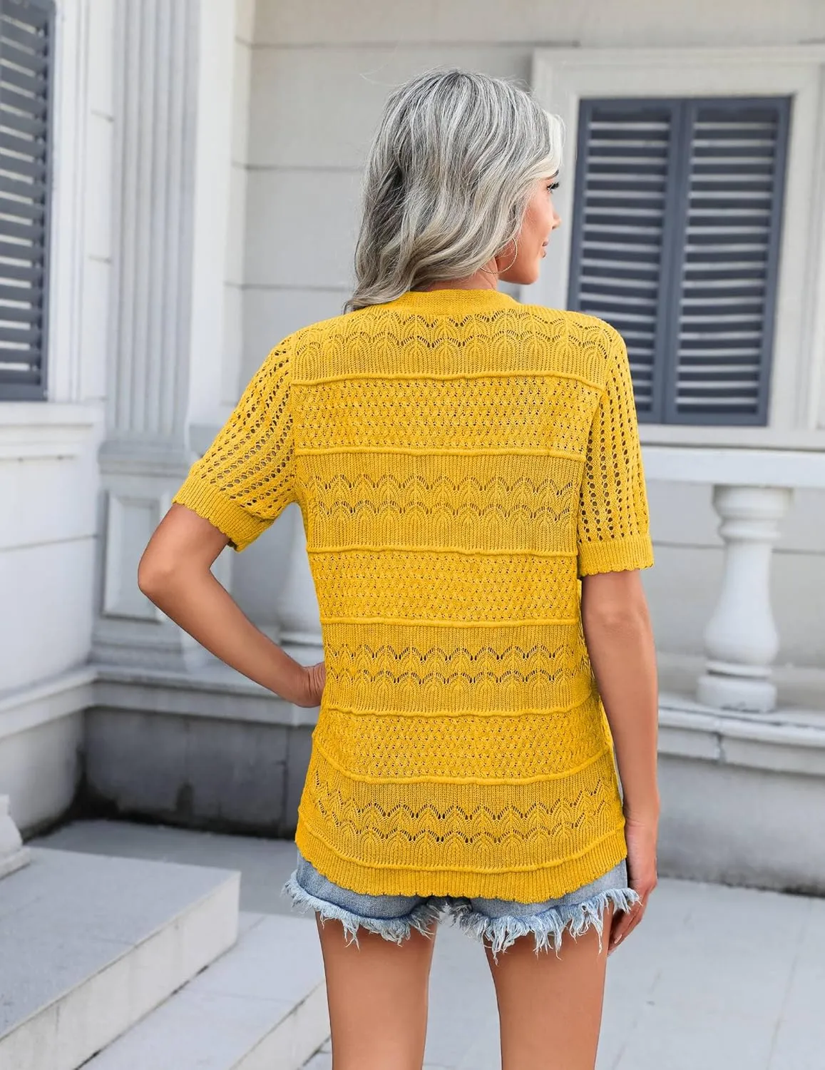 Zeagoo Short Sleeve Crochet Cardigan Button up Bolero Shrug Sweater