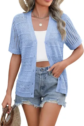 Zeagoo Short Sleeve Crochet Cardigan Button up Bolero Shrug Sweater