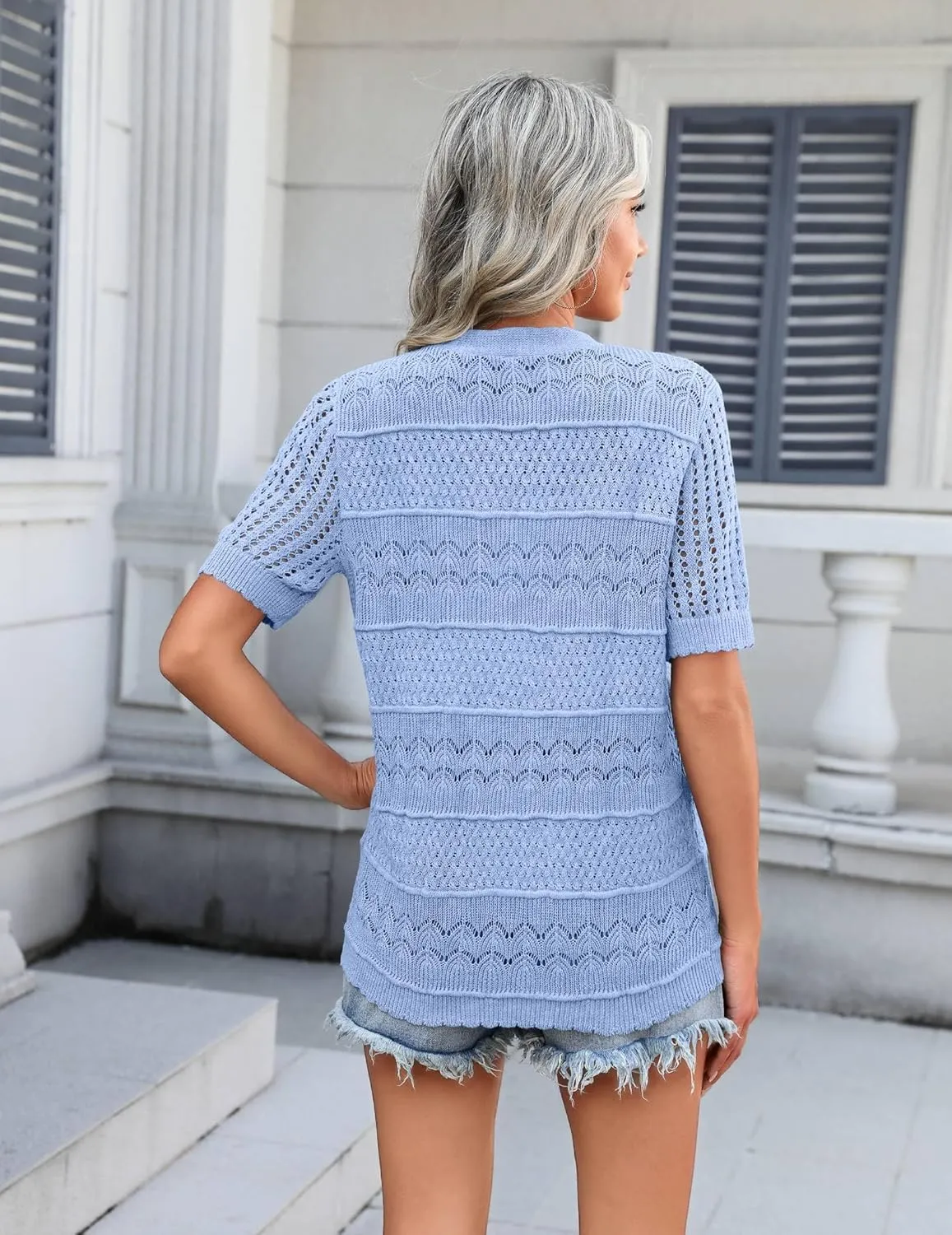 Zeagoo Short Sleeve Crochet Cardigan Button up Bolero Shrug Sweater