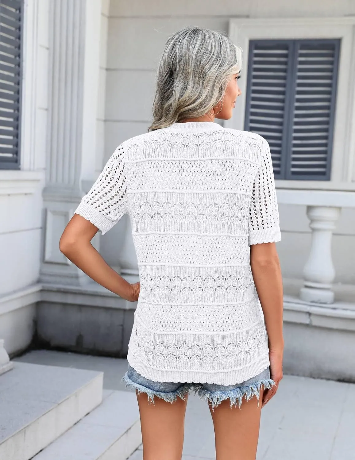 Zeagoo Short Sleeve Crochet Cardigan Button up Bolero Shrug Sweater