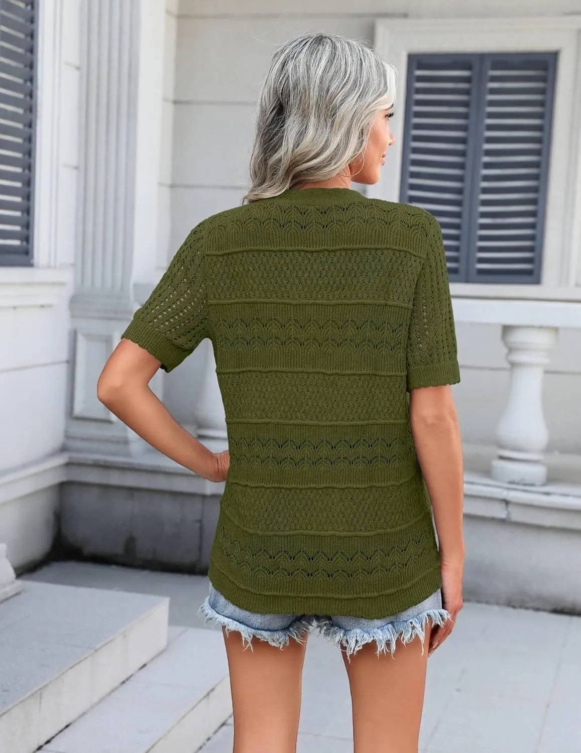 Zeagoo Short Sleeve Crochet Cardigan Button up Bolero Shrug Sweater