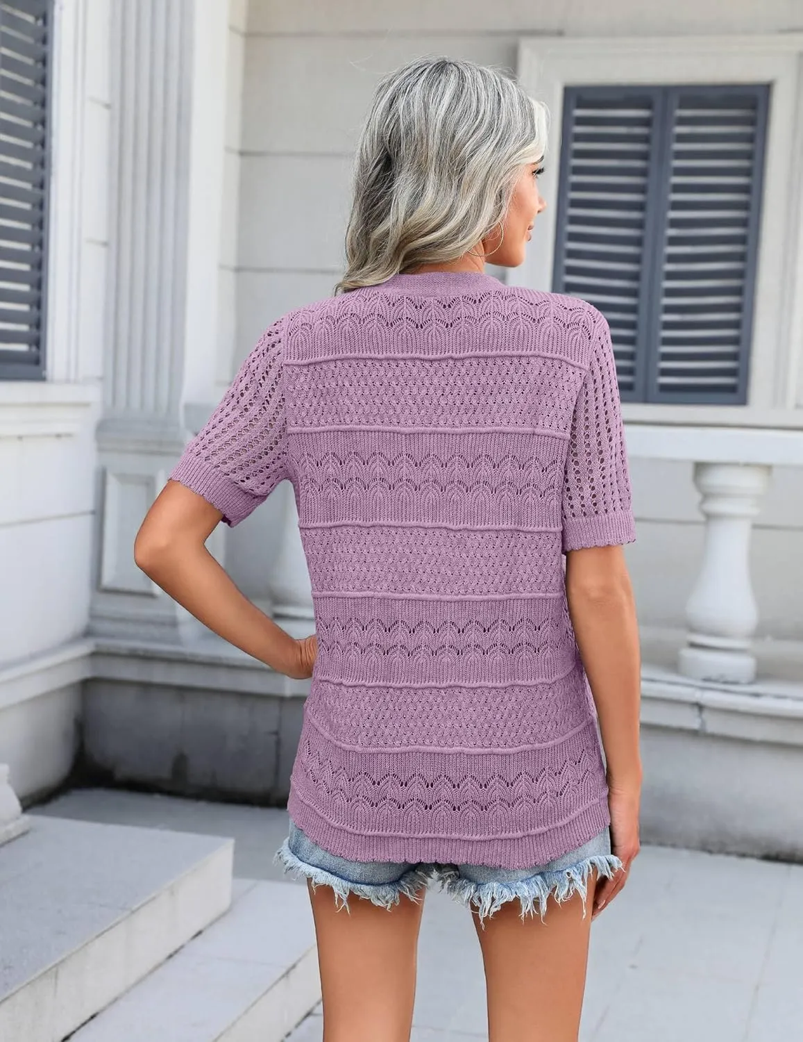 Zeagoo Short Sleeve Crochet Cardigan Button up Bolero Shrug Sweater