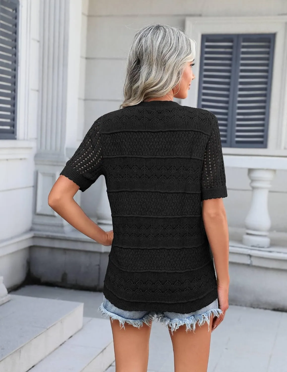 Zeagoo Short Sleeve Crochet Cardigan Button up Bolero Shrug Sweater