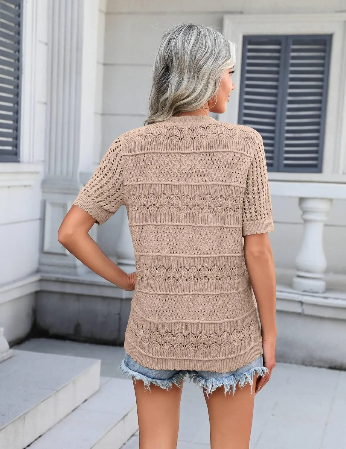 Zeagoo Short Sleeve Crochet Cardigan Button up Bolero Shrug Sweater