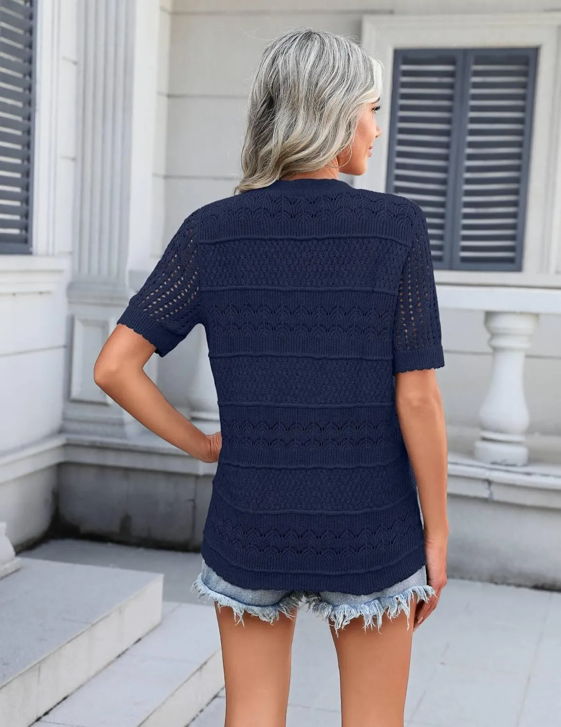 Zeagoo Short Sleeve Crochet Cardigan Button up Bolero Shrug Sweater